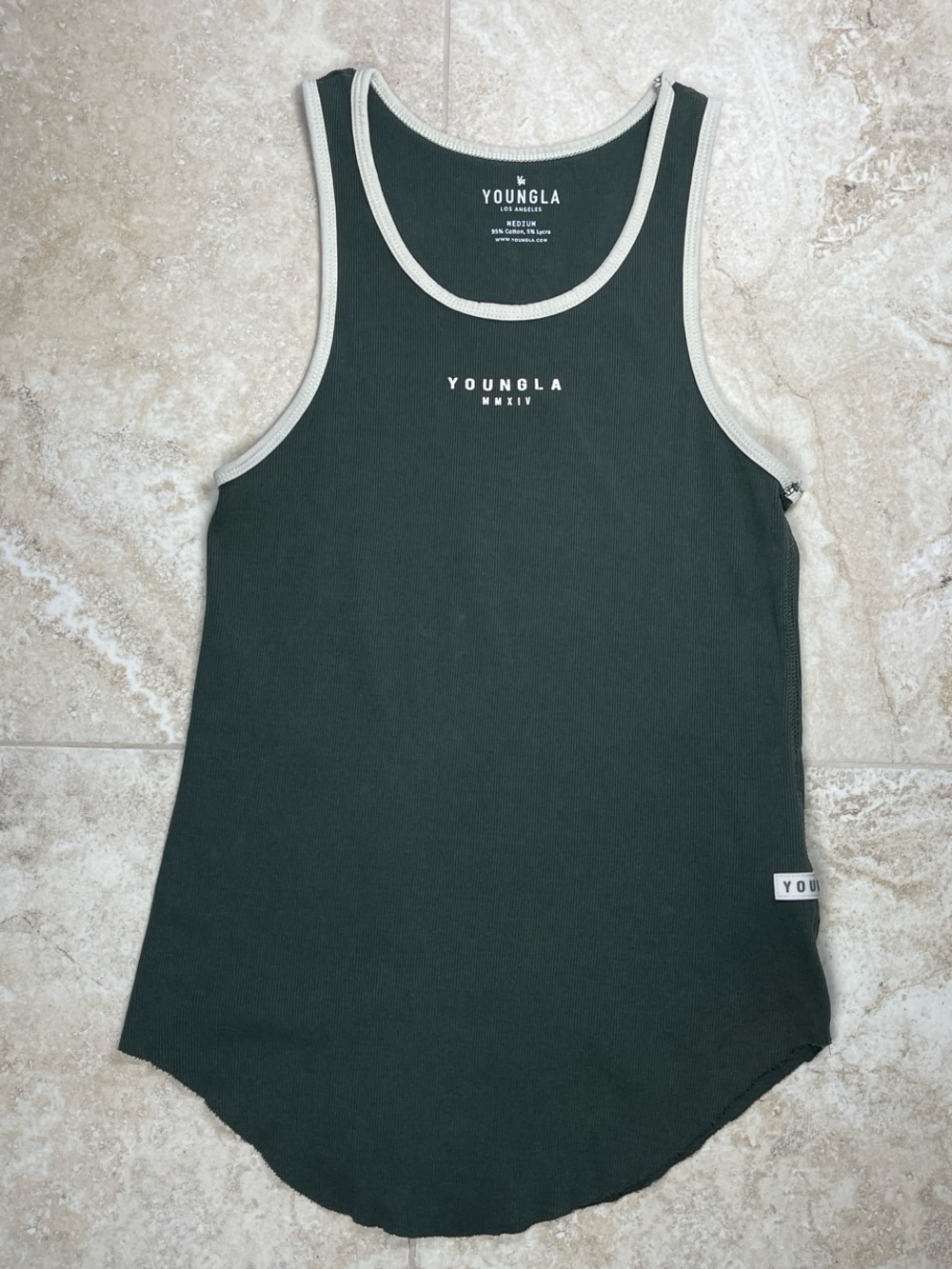 YoungLA Model # 313 Ribbed Tank Top Green Size Medium